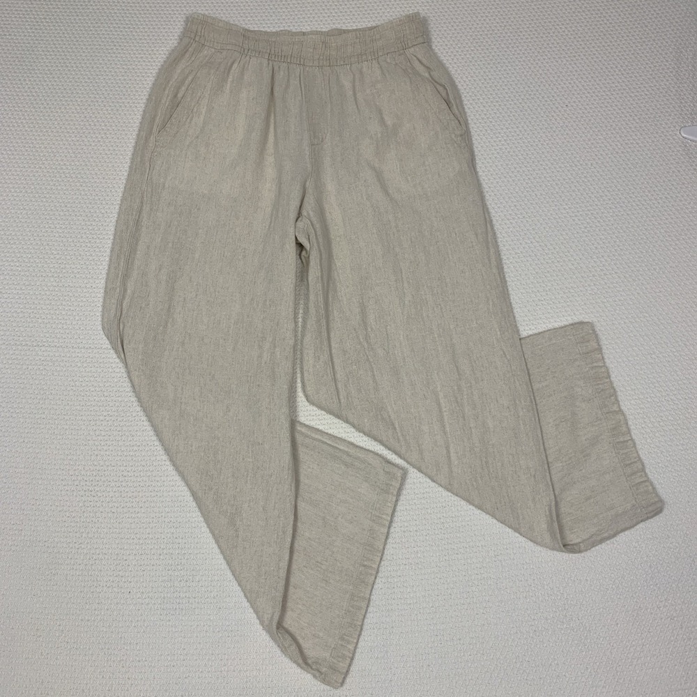 Old Navy Beige Linen Blend Wide Leg Pants Womens Small High Rise Pull On